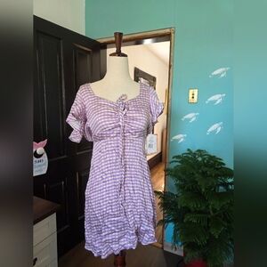 Rewind Lavender and White Gingham Tie-Front Dress